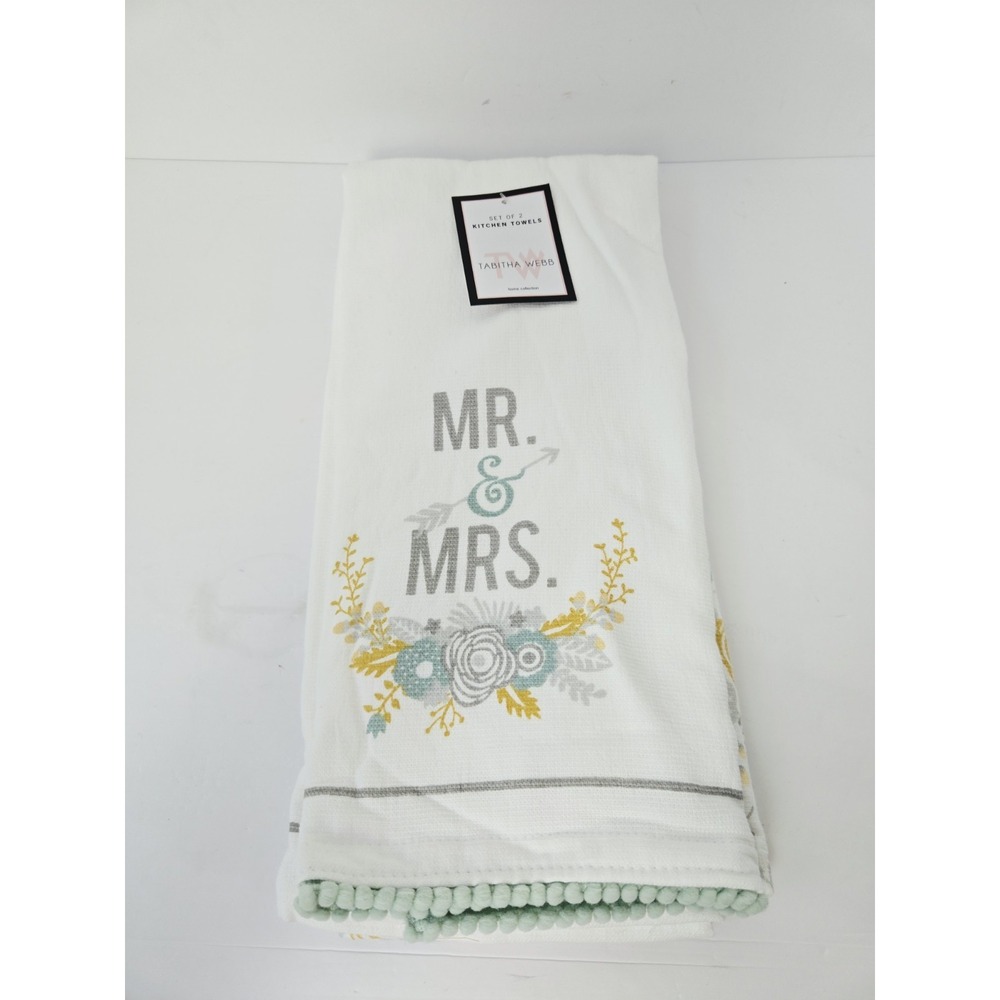 Tabitha Webb kitchen Towel pair Mr & Mrs‎ NWT Wedding floral
